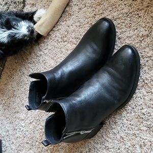 Black leather booties